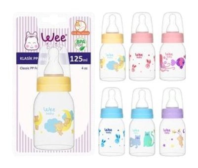 Wee Baby 851 Polipropilen Yavaş Akışlı 0-6 Ay Desenli Çok Renkli Damaklı Biberon Seti 125 ml