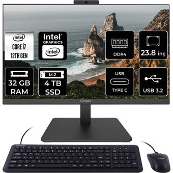 Casper Nirvana A600 A6H.1270-BV00X-V C1270AIO330 Dahili UHD Graphics Intel Core i7 12700 32 GB Ram 4 TB SSD 23.8 inç Full HD Freedos All In One Bilgisayar