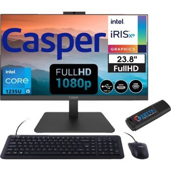 Casper Nirvana A60 12358V00XV21 Dahili Iris Xe Graphics Intel Core i5 1235U 16 GB Ram 256 GB SSD 23.8 inç Full HD Windows 11 Home All In One Bilgisayar + Zetta Flash Bellek