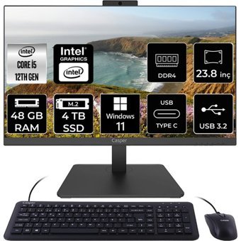 Casper Nirvana A600 A6H.1240-8U00X-V C1240AIO395 Dahili UHD Graphics Intel Core i5 12400 48 GB Ram 4 TB SSD 23.8 inç Full HD Windows 11 Home All In One Bilgisayar