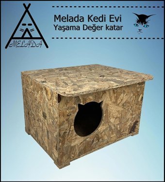 Melada 50x45x34 cm Dikdörtgen Su Geçirmez Dış Mekan Kedi Evi Ahşap Rengi