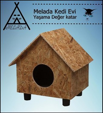 Melada 44x36x32 cm Dikdörtgen Su Geçirmez Dış Mekan Kedi Evi Ahşap Rengi