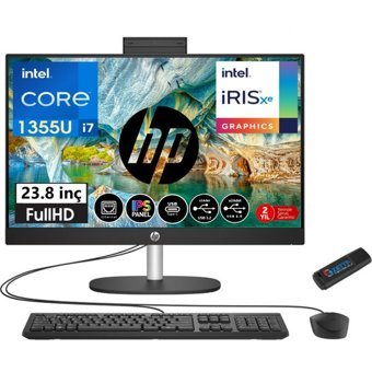 Hp ProOne 240 G10 88T2W7ESW21 Dahili Iris Xe Graphics Intel Core i7 1355U 64 GB Ram 256 GB SSD 23.8 inç Full HD Windows 11 Home All In One Bilgisayar + Zetta Flash Bellek