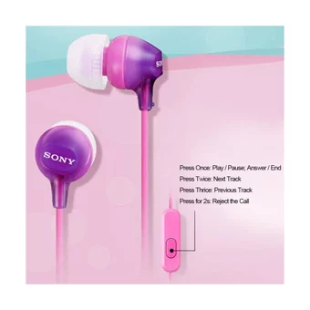 Sony Mdr-Ex15Ap Silikonlu Mikrofonlu 3.5 Mm Jak Kablolu Kulaklık Pembe