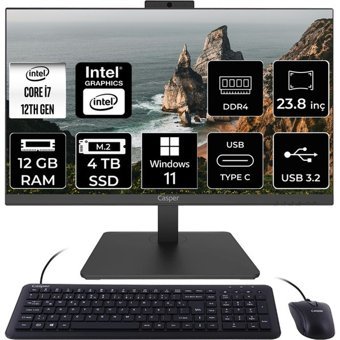 Casper Nirvana A600 A6H.1270-BV00X-V C1270AIO360 Dahili UHD Graphics Intel Core i7 12700 12 GB Ram 4 TB SSD 23.8 inç Full HD Windows 11 Home All In One Bilgisayar