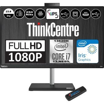 Lenovo ThinkCentre Neo 30A 12K0000FTXF07 Dahili UHD Graphics Intel Core i7 13620H 64 GB Ram 512 GB SSD 23.8 inç Full HD Freedos All In One Bilgisayar + Zetta Flash Bellek