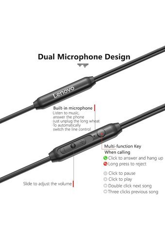 Lenovo H102 Silikonlu Mikrofonlu 3.5 Mm Jak Kablolu Kulaklık Siyah