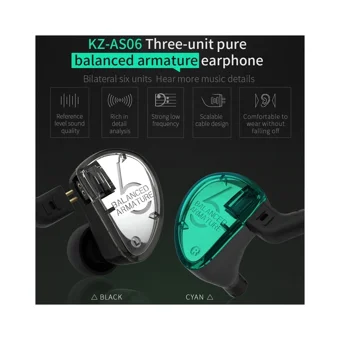 Kz As06 Silikonlu Mikrofonlu Örgülü 3.5 Mm Jak Kablolu Kulaklık Siyah