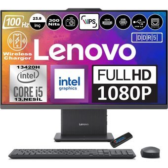 Lenovo IdeaCentre 24IRH F0HN0057TRH09 Dahili UHD Graphics Intel Core i5 13420H 32 GB Ram DDR5 256 GB SSD 23.8 inç Full HD Windows 11 Home All In One Bilgisayar + Zetta Flash Bellek