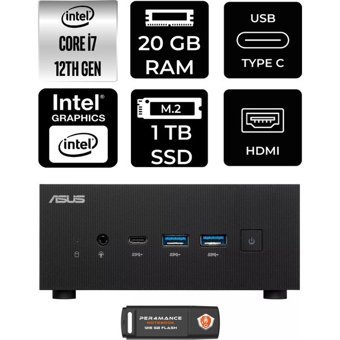 Asus ExpertCenter PN64-P1318 Dahili Intel Iris Xe Graphics Intel Core i7 12700H 20 GB 1 TB FreeDos Mini Pc + Per4 USB Flash Bellek