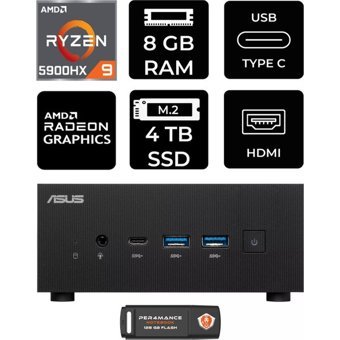 Asus ExpertCenter PN52-P305 Dahili Radeon RX Vega 8 AMD Ryzen 9 5900HX 8 GB 4 TB FreeDos Mini Pc + Per4 USB Flash Bellek