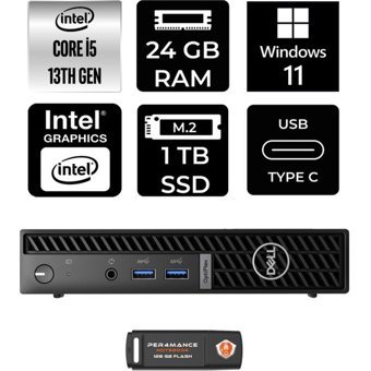 Dell Optiplex 7010MFF N007O7010MFFP423 Dahili Intel UHD Graphics Intel Core i5 13500T 24 GB 1 TB Windows 11 Pro Mini Pc + Per4 USB Flash Bellek