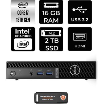 Dell Optiplex 7010MFF N018O7010MFFP314 Dahili Intel UHD Graphics 770 Intel Core i7 13700T 16 GB 2 TB FreeDos Mini Pc + Per4 USB Flash Bellek