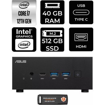 Asus ExpertCenter PN64-P1337 Dahili Intel Iris Xe Graphics Intel Core i7 12700H 40 GB 512 GB FreeDos Mini Pc + Per4 USB Flash Bellek