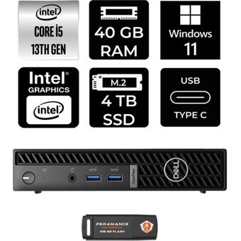 Dell Optiplex 7010MFF N002O7010MFFP440 Dahili Intel UHD Graphics Intel Core i5 13500T 40 GB 4 TB Windows 11 Pro Mini Pc + Per4 USB Flash Bellek