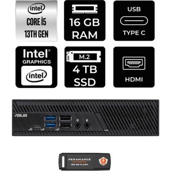 Asus PB63 PB63P315 Dahili Intel UHD Graphics 730 Intel Core i5 13400 16 GB 4 TB FreeDos Mini Pc + Per4 USB Flash Bellek