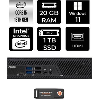 Asus PB63 PB63P368 Dahili Intel UHD Graphics 730 Intel Core i5 13400 20 GB 1 TB Windows 11 Home Mini Pc + Per4 USB Flash Bellek