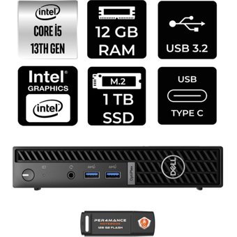 Dell Optiplex 7010MFF N007O7010MFFP308 Dahili Intel UHD Graphics Intel Core i5 13500T 12 GB 1 TB FreeDos Mini Pc + Per4 USB Flash Bellek