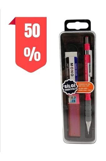 Tombow SH-300 Grip Silgili Plastik Metalik Kırmızı 0.7 mm Versatil Kalem