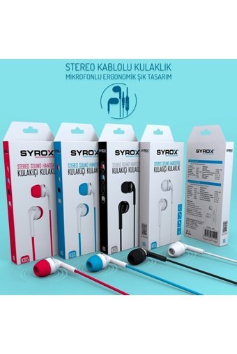 Syrox K65 Silikonlu Mikrofonlu 3.5 Mm Jak Kablolu Kulaklık Beyaz