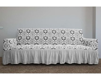 Altınkoza Pamuklu - Polyester Fırfırlı Süngersiz Damask Desenli Giydirmeli Lastikli Beyaz Tekli Koltuk Örtüsü 84x203 cm