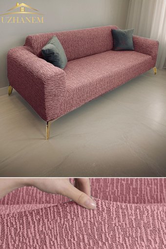 Uzhanem Pamuklu - Polyester Bürümcük-Likralı Süngerli Çizgili Giydirmeli Pembe Tekli Koltuk Örtüsü 180x230 cm