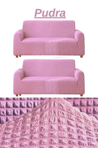 E Bahar Polyester Bürümcük Jakarlı Süngersiz Armürlü Giydirmeli Pembe Altılı Koltuk Örtüsü 180x230 cm