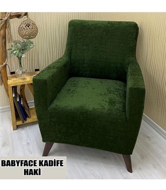 Kılıfsan Babyface Pamuklu - Polyester Süngersiz Giydirmeli Lastikli Kaymaz Haki Tekli Koltuk Örtüsü 77x55 cm