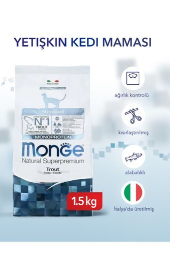 Monge Speciality Line Monoprotein Alabalık Kısırlaştırılmış Az Tahıllı Yetişkin Kuru Kedi Maması 1.5 kg