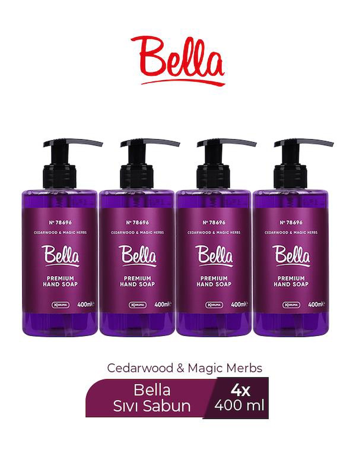 Bella Cedar & Magic Parfümlü Alkolsüz Nemlendiricili 4'lü 400 ml Sıvı Sabun