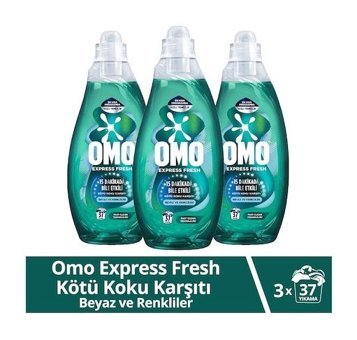 Omo Express Fresh Kötü Koku Karşıtı 37 Yıkama Beyaz Ve Renkliler Sıvı Deterjanı 3 x 1480 ml