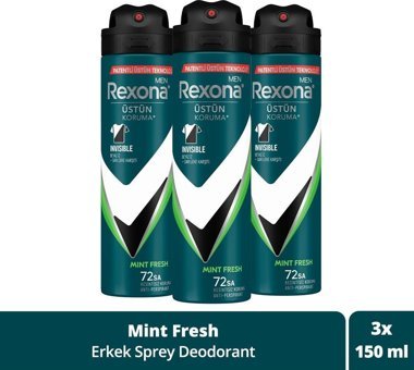 Rexona Natural Fresh Mint Pudrasız Ter Önleyici Sprey Erkek Deodorant 3x150 ml