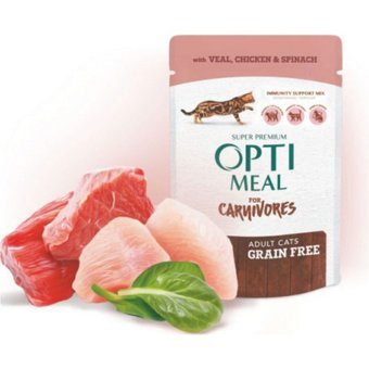 Optimeal Süper Premium Tavuk-Ispanak Parça Etli Yaş Kedi Maması 85 gr