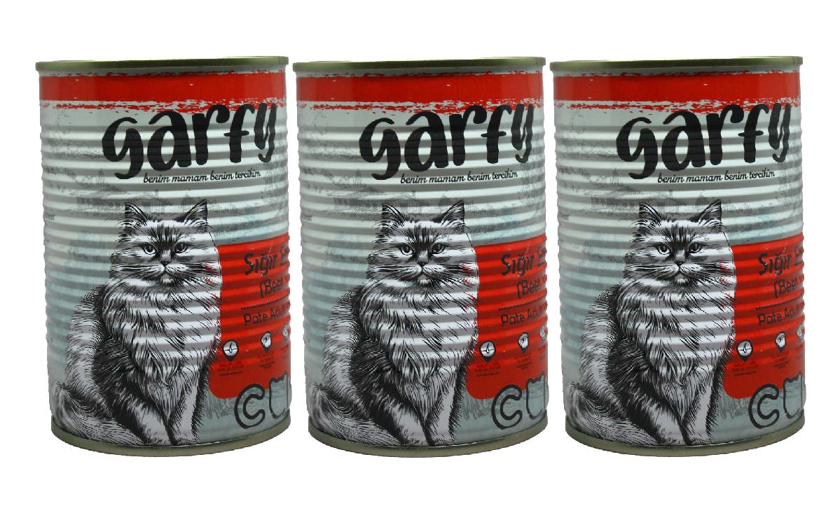 Garfy Sığır Parça Etli Yaş Kedi Maması 3x400 gr