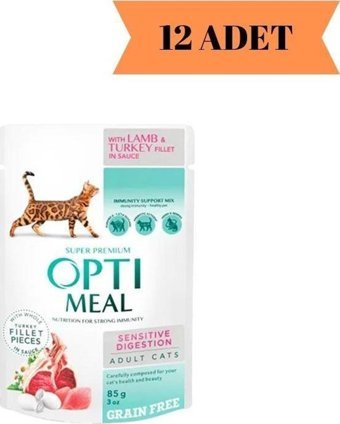 Optimeal Süper Premium Hindi-Kuzu Parça Etli Yaş Kedi Maması 12x85 gr