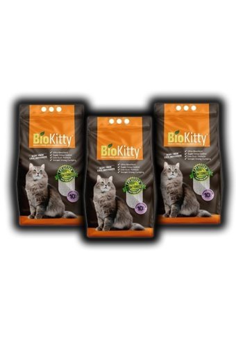 Bio Kitty Bebek Pudrası Kokulu Topaklanan İnce Taneli Bentonit Kedi Kumu 3x10 lt