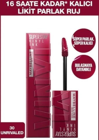 Maybelline New York Super Stay Vınyl Ink 30 Unrivaled Kalıcı Parlak Likit Fırçalı Ruj