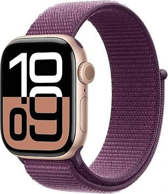 Apple Watch Series 10 GPS + Cellular WatchOS Su Geçirmez 42 mm Roze Altın Alüminyum Kasa ve Kırmızı Erik Spor Loop Kordon Dikdörtgen Unisex Akıllı Saat