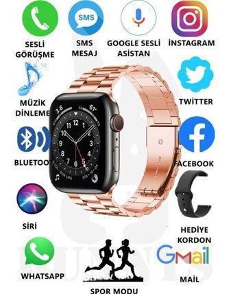 Rabbit Store Watch 8 Pro Android 45 mm Silikon Kordon Kare Unisex Akıllı Saat Pembe - Siyah