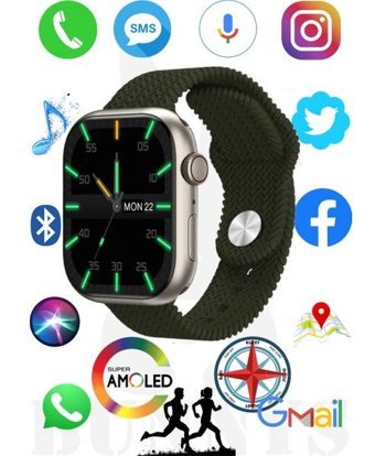 Bunnys Watch Pro Android GPS 45 mm Silikon Örgü Kordon Oval Unisex Akıllı Saat Yeşil