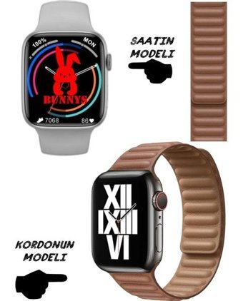 Bunnys Watch 8 Android GPS 45 mm Silikon Kordon Kare Unisex Akıllı Saat Kahverengi