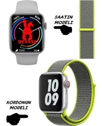 Rabbit Store Watch 8 Android GPS 45 mm Silikon Kordon Kare Unisex Akıllı Saat Gri - Yeşil