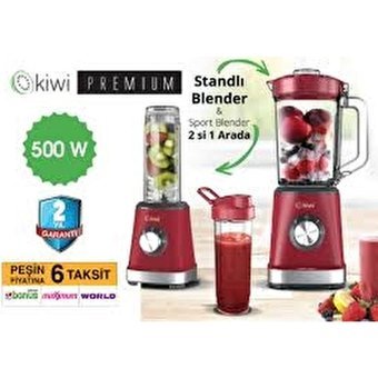 Kiwi Premium 600 ml Buz Kırıcılı Turbolu 4 Bıçaklı Kişisel İkili Standlı Blender Kırmızı