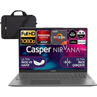 Casper Nirvana X600.5700-BV00X13 Harici AMD Radeon RX Vega 8 AMD Ryzen 7 5700U 24 GB Ram 1 TB SSD 15.6 inç Full HD FreeDos Laptop + Çanta