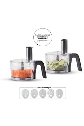 Karaca Mastermaid Power Multifunctional 10 in 1 1500 ml Plastik Hazneli 4 Bıçaklı 10'lu Blender Seti Gri