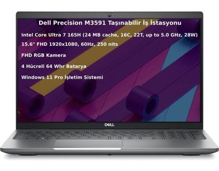 Dell Precision M3591 XCTOP3591EMEA-OS7 Harici Intel ARC Graphics Intel Core Ultra 7 165 16 GB Ram 1 TB SSD 15.6 inç Full HD Windows 11 Pro Laptop