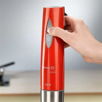 Korkmaz Vertex Duo 1000 ml Plastik Hazneli Turbolu Çift Bıçaklı Tekli Mini El Blender Kırmızı