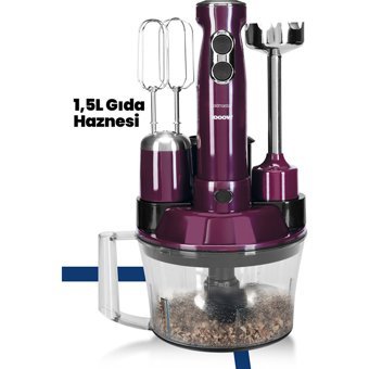 Goldmaster 1500 ml Plastik Hazneli Turbolu 4 Bıçaklı Blender Seti Mürdüm