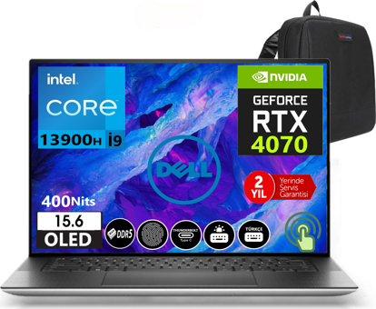 Dell XPS 15 9530 XPS95301600WP03 Harici GeForce RTX 4070 Intel Core i9 13900H 32 GB DDR5 Ram 2 + 2 TB SSD 15.6 inç Full HD FreeDos Dokunmatik Laptop + Zetta Çanta