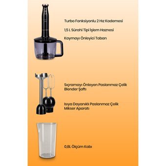 Goldmaster Nutrimax 1500 ml Plastik Hazneli Turbolu 4 Bıçaklı 4'lü Blender Seti Siyah